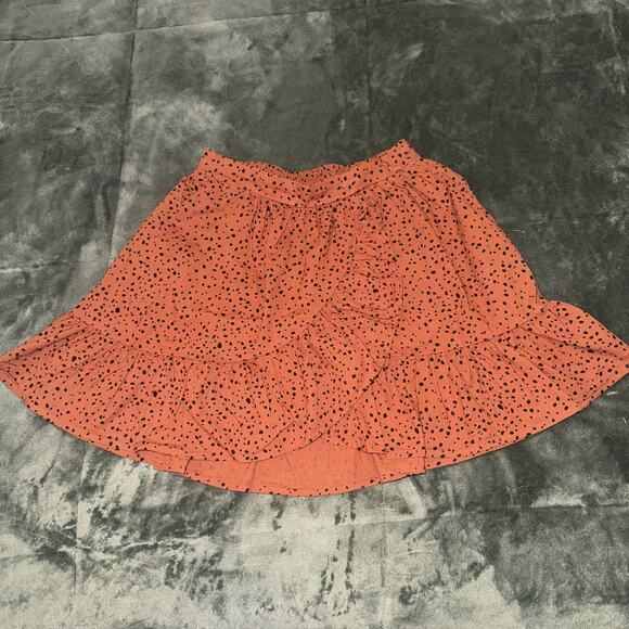 H&M Flounce Skirt with Frill Girl 16/18 Brick Red Polka Dot Cotton Elastic Waist - Picture 1 of 7